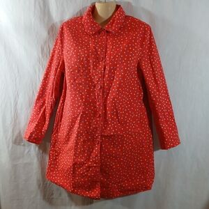 Coldwater Creek Womems Petite Small Reversible Long Jacket Red Polka Dot Spring